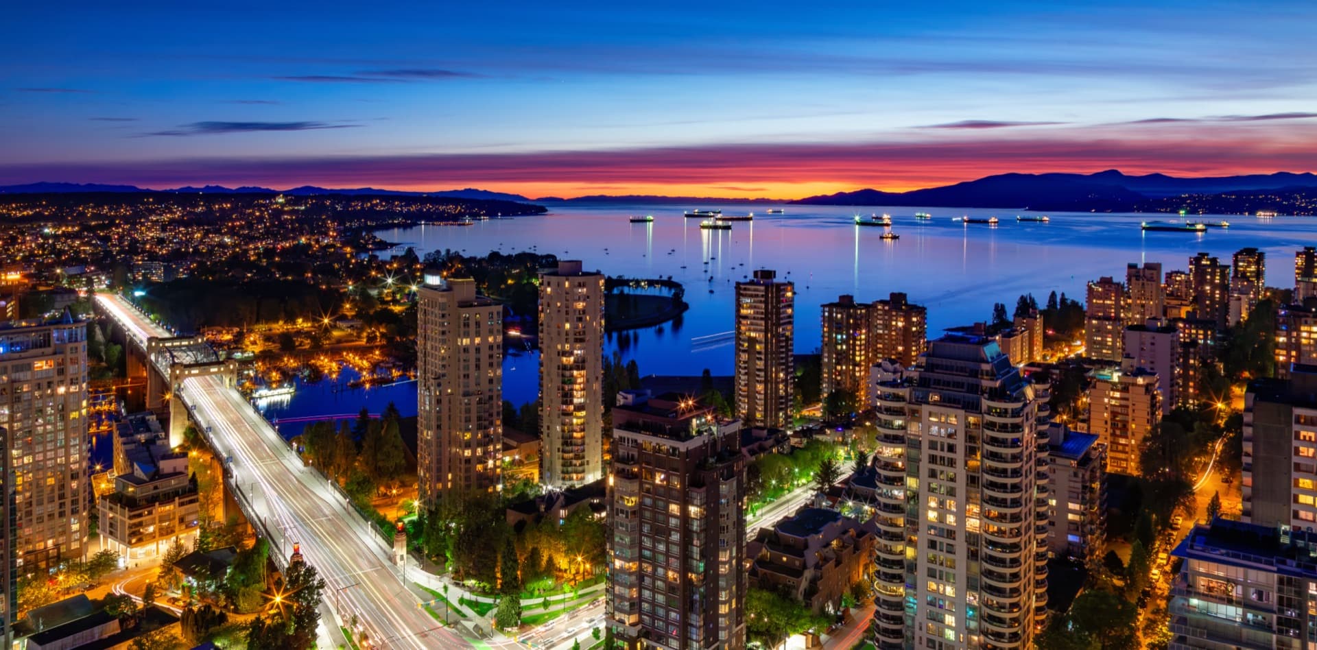 Vancouver skyline at sunset